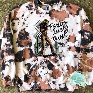 Women’s S-3X Feeling Lucky Punk Western Cowboy Cowhide Sweatshirt